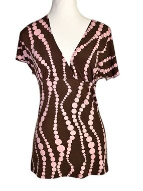 Kiwi Y2K Vintage Brown & Pink Polka Dot Flutter Sleeve Top